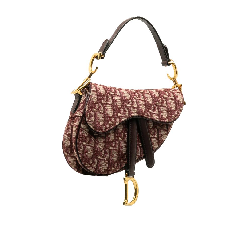 Christian Dior B Dior Red Bordeaux Canvas Fabric Mini Oblique Saddle Bag Italy