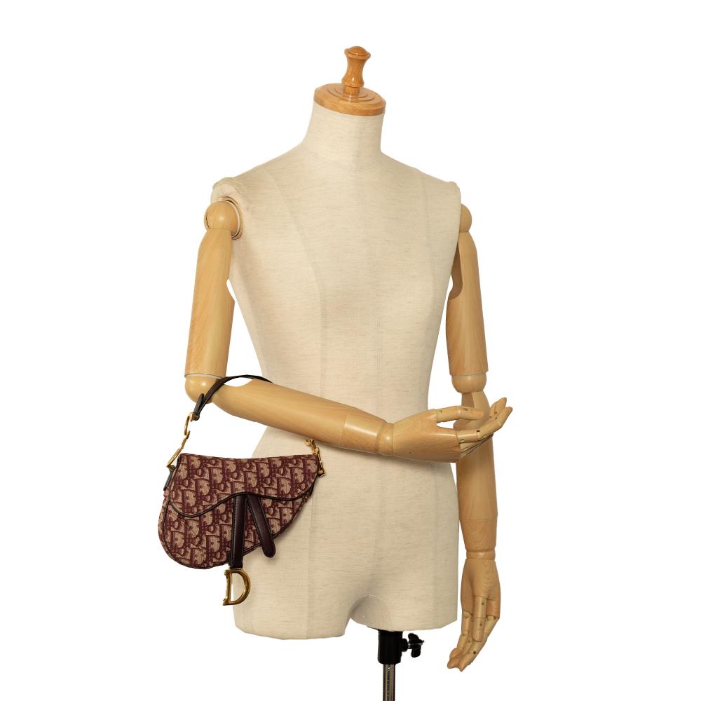 Christian Dior B Dior Red Bordeaux Canvas Fabric Mini Oblique Saddle Bag Italy