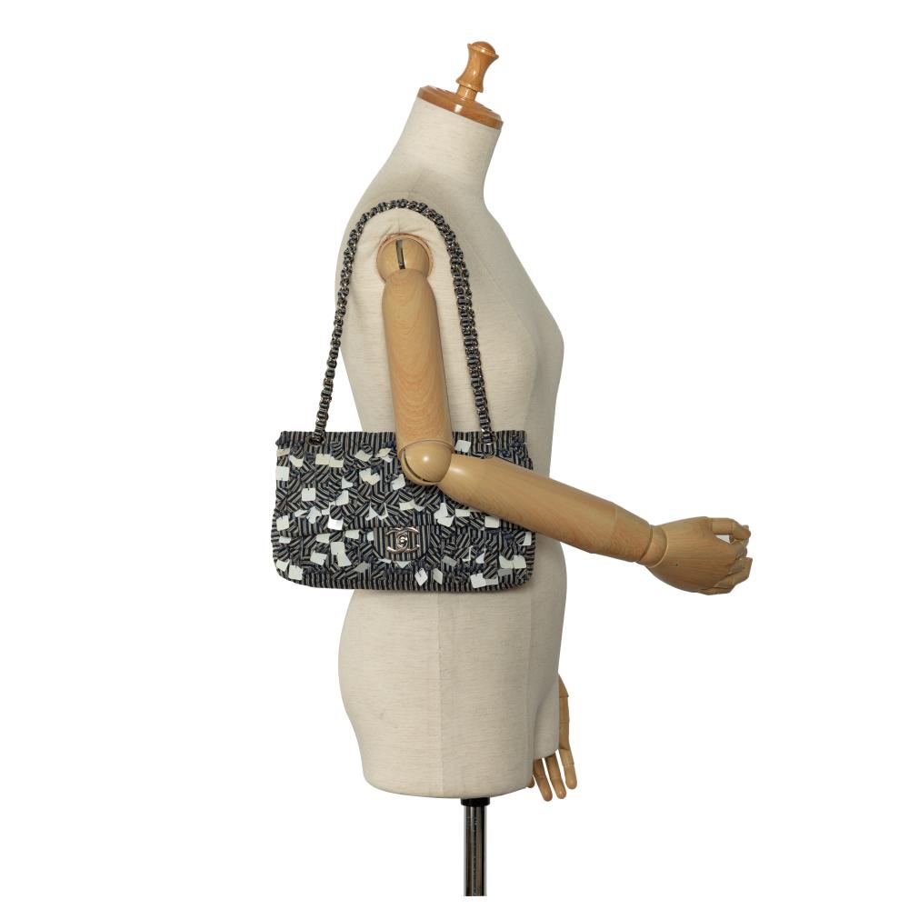 Chanel AB Chanel Blue Cotton Fabric Medium Striped Double Flap France