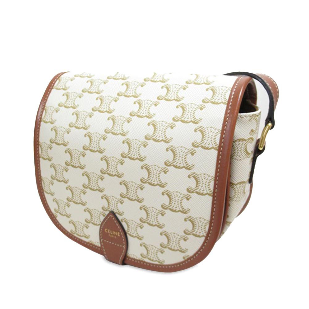Celine AB Celine White Ivory Coated Canvas Fabric Medium Triomphe Folco Crossbody Italy