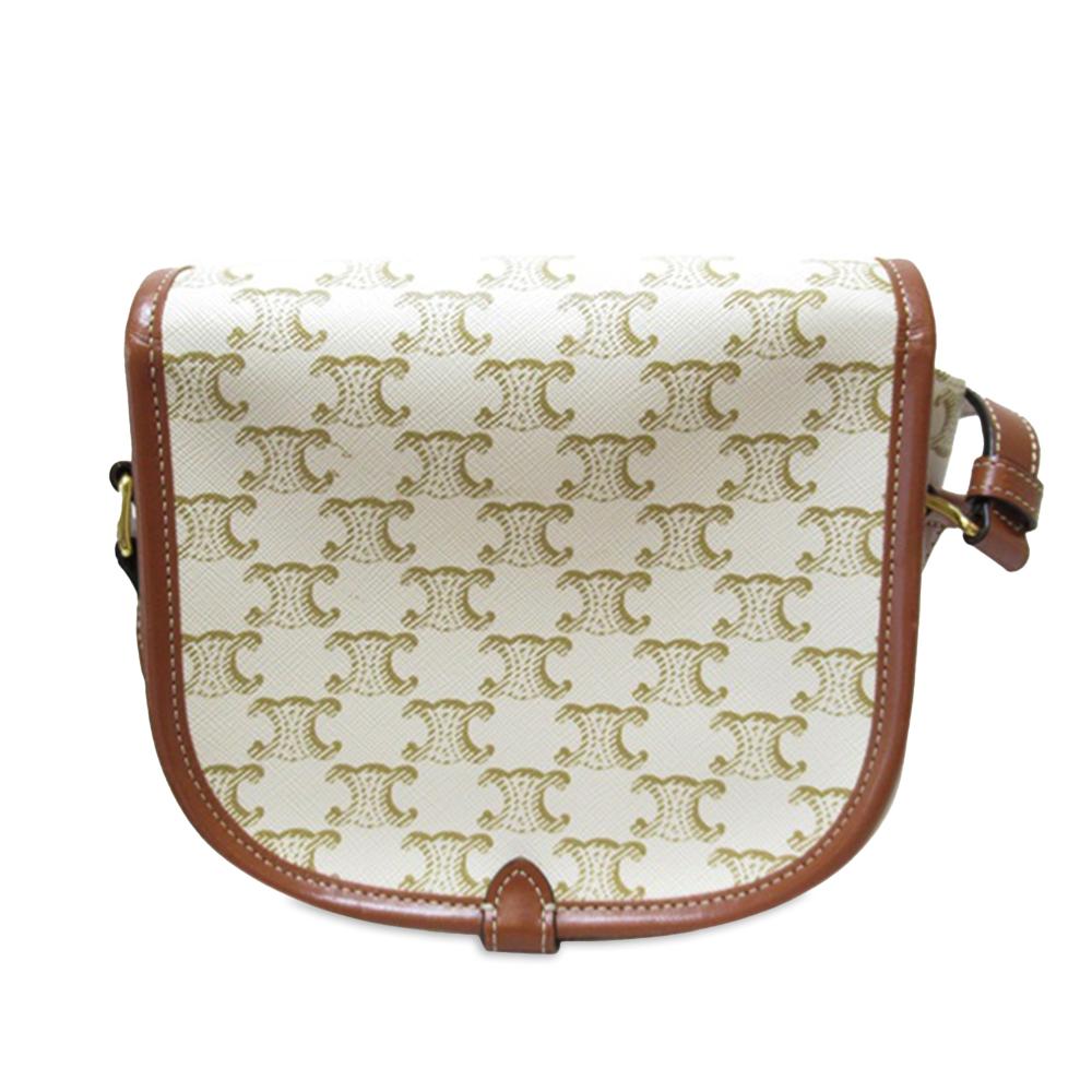 Celine AB Celine White Ivory Coated Canvas Fabric Medium Triomphe Folco Crossbody Italy