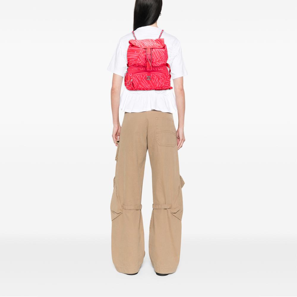 Chanel A Chanel Pink Nylon Fabric Printed Coco Neige Convertible Backpack France