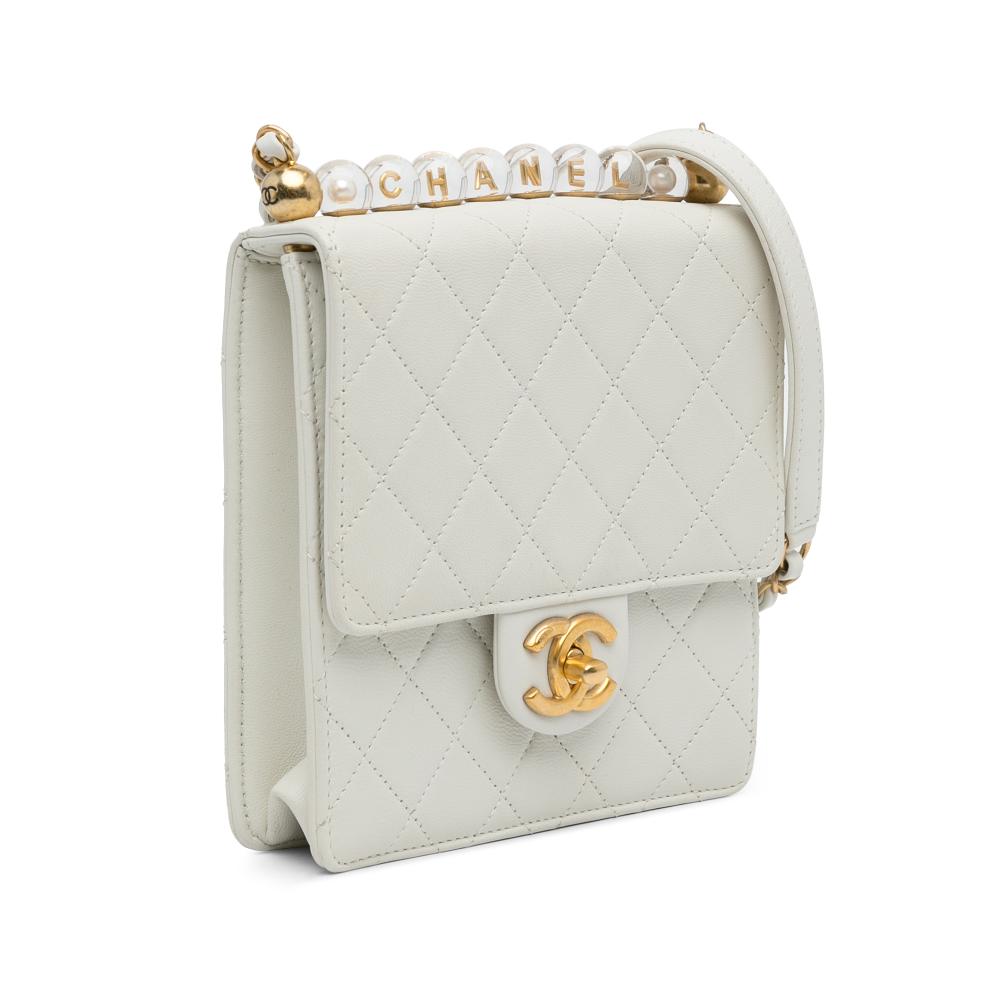Chanel AB Chanel White Lambskin Leather Leather Small Chic Pearls Flap Italy