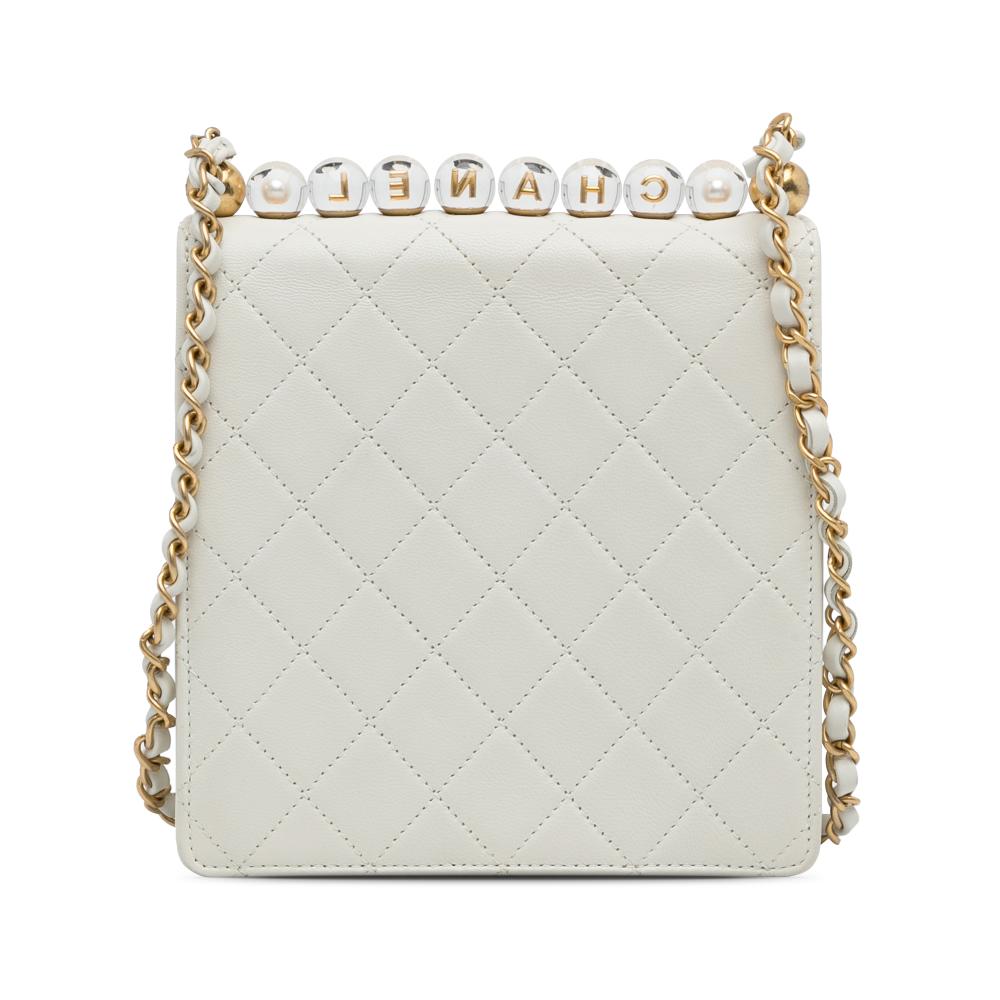 Chanel AB Chanel White Lambskin Leather Leather Small Chic Pearls Flap Italy
