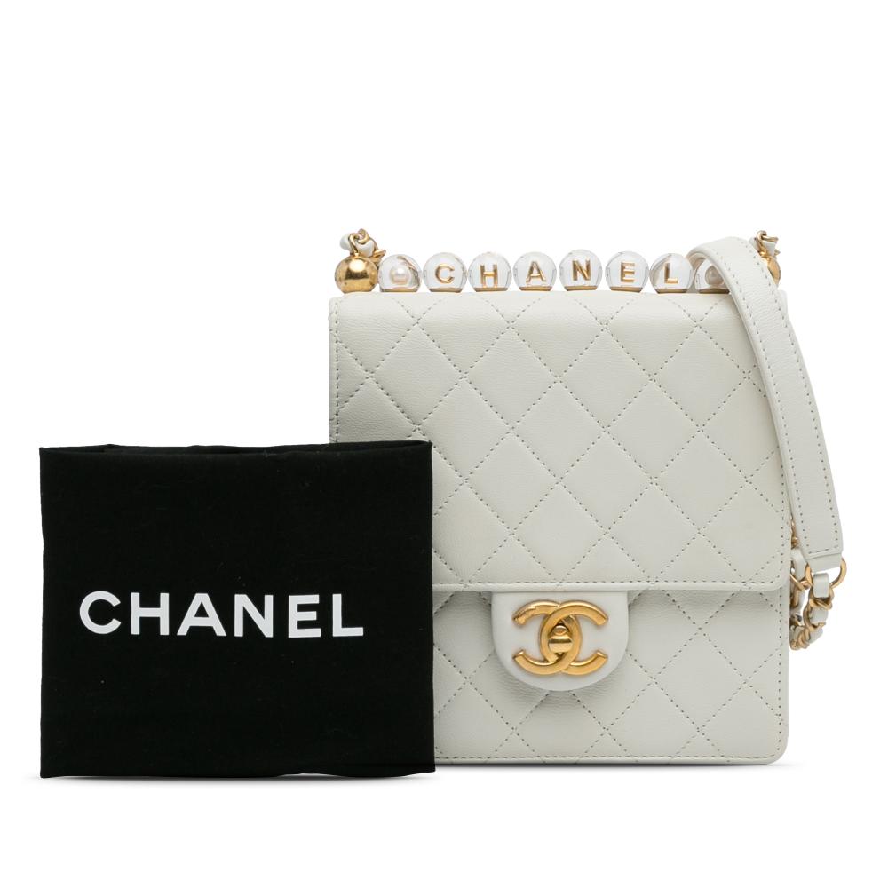 Chanel AB Chanel White Lambskin Leather Leather Small Chic Pearls Flap Italy