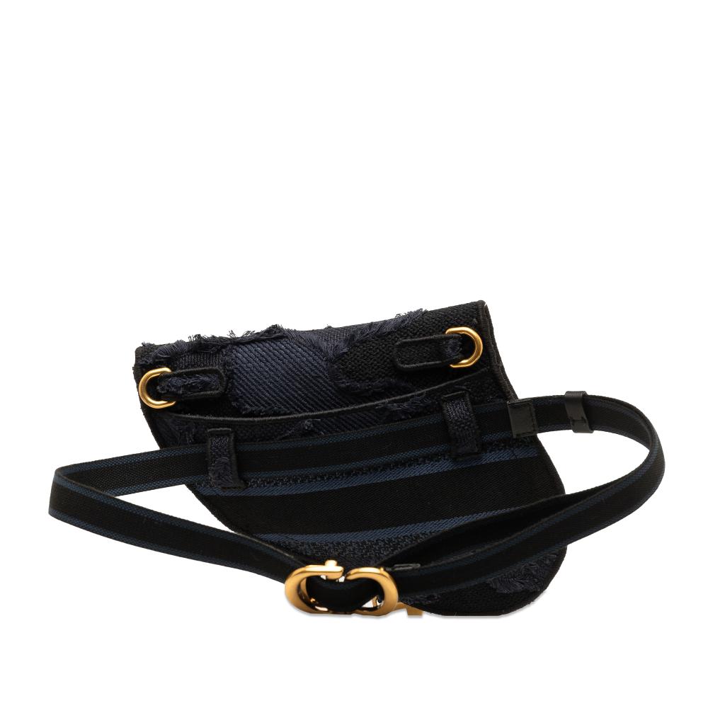 Christian Dior AB Dior Blue Dark Blue Canvas Fabric Camouflage Saddle Belt Bag Italy