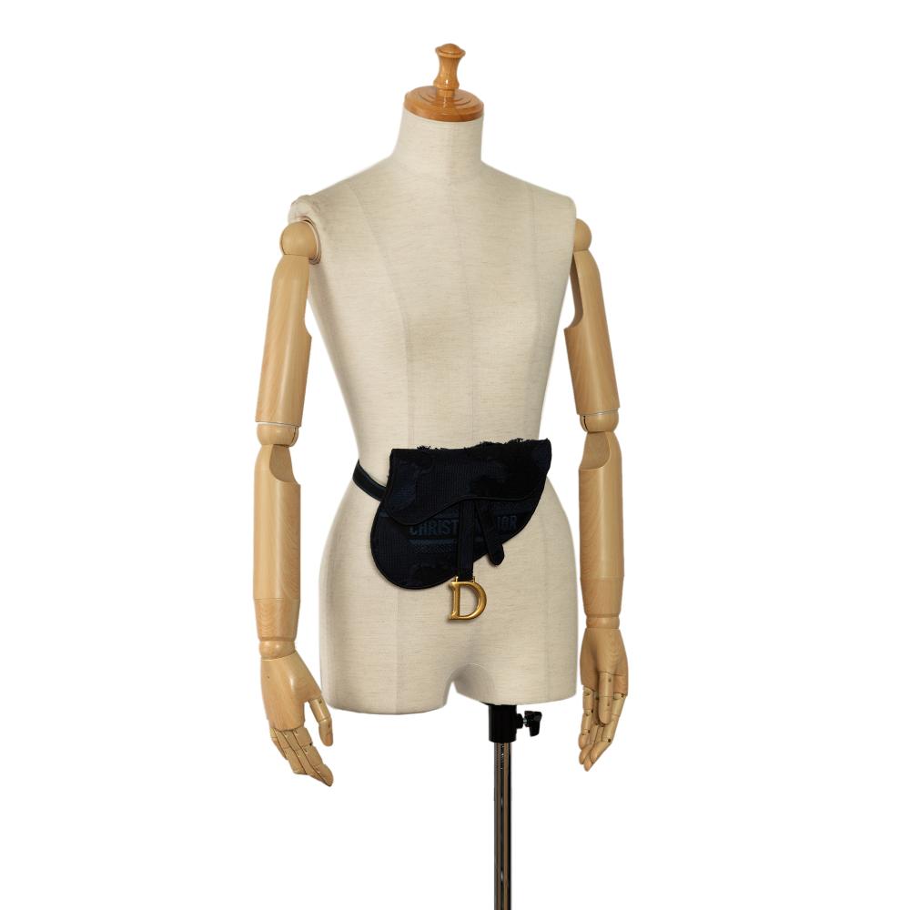 Christian Dior AB Dior Blue Dark Blue Canvas Fabric Camouflage Saddle Belt Bag Italy