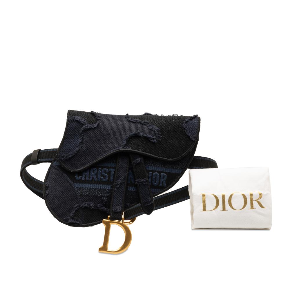 Christian Dior AB Dior Blue Dark Blue Canvas Fabric Camouflage Saddle Belt Bag Italy