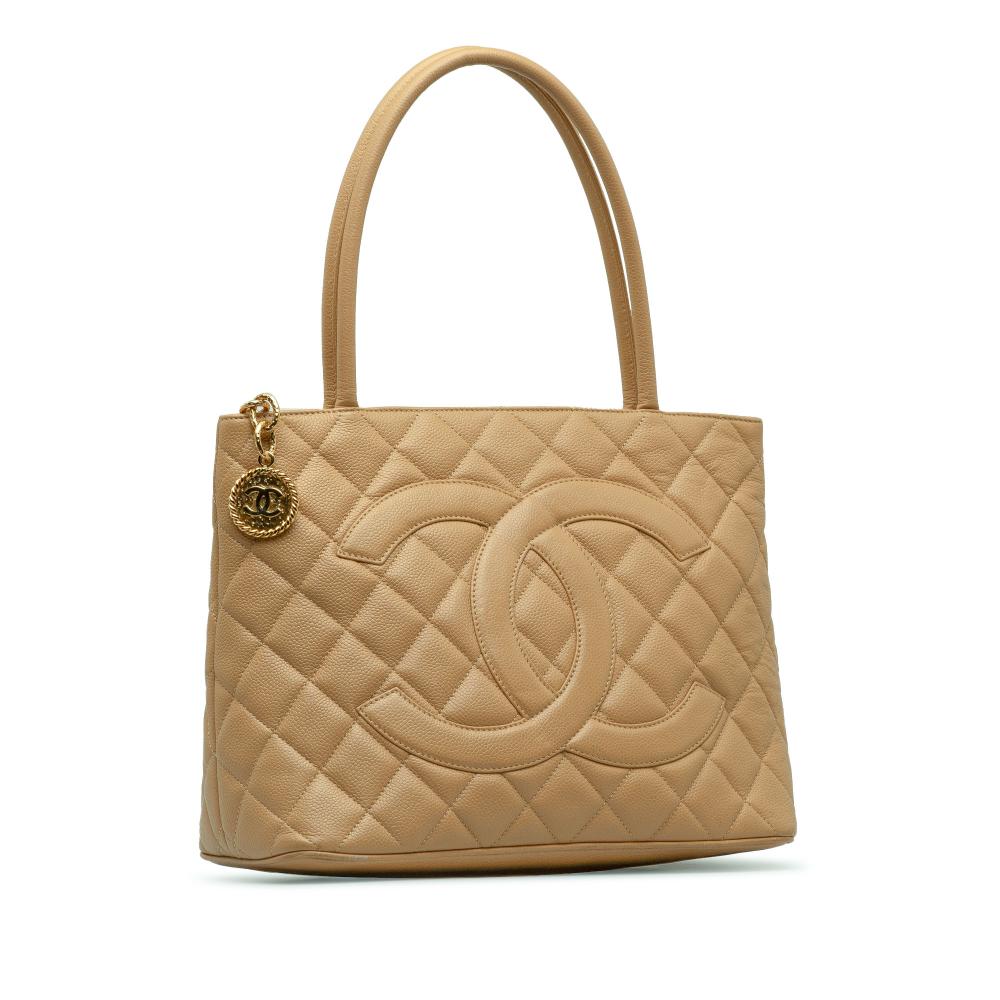 Chanel B Chanel Brown Beige Caviar Leather Leather Caviar Medallion Tote Italy