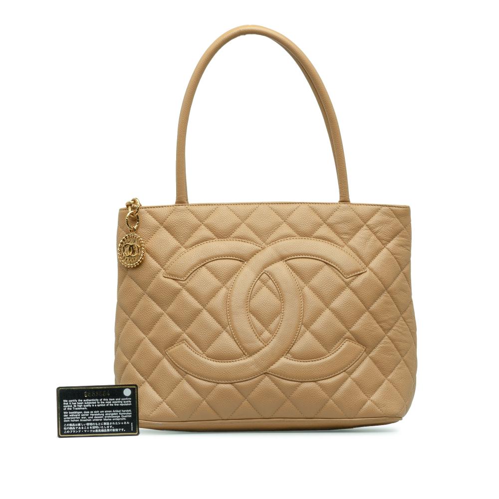 Chanel B Chanel Brown Beige Caviar Leather Leather Caviar Medallion Tote Italy