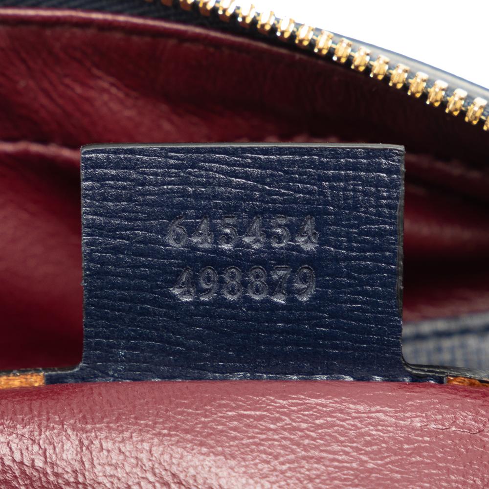 Gucci B Gucci Brown Beige with Blue Midnight Blue Canvas Fabric Horsebit 1955 Flap Pocket Camera Bag Italy