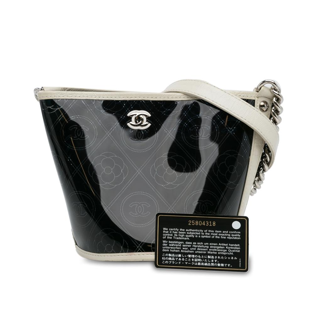 Chanel B Chanel Black PVC Plastic Crumpled Calfskin Camellia Bucket France