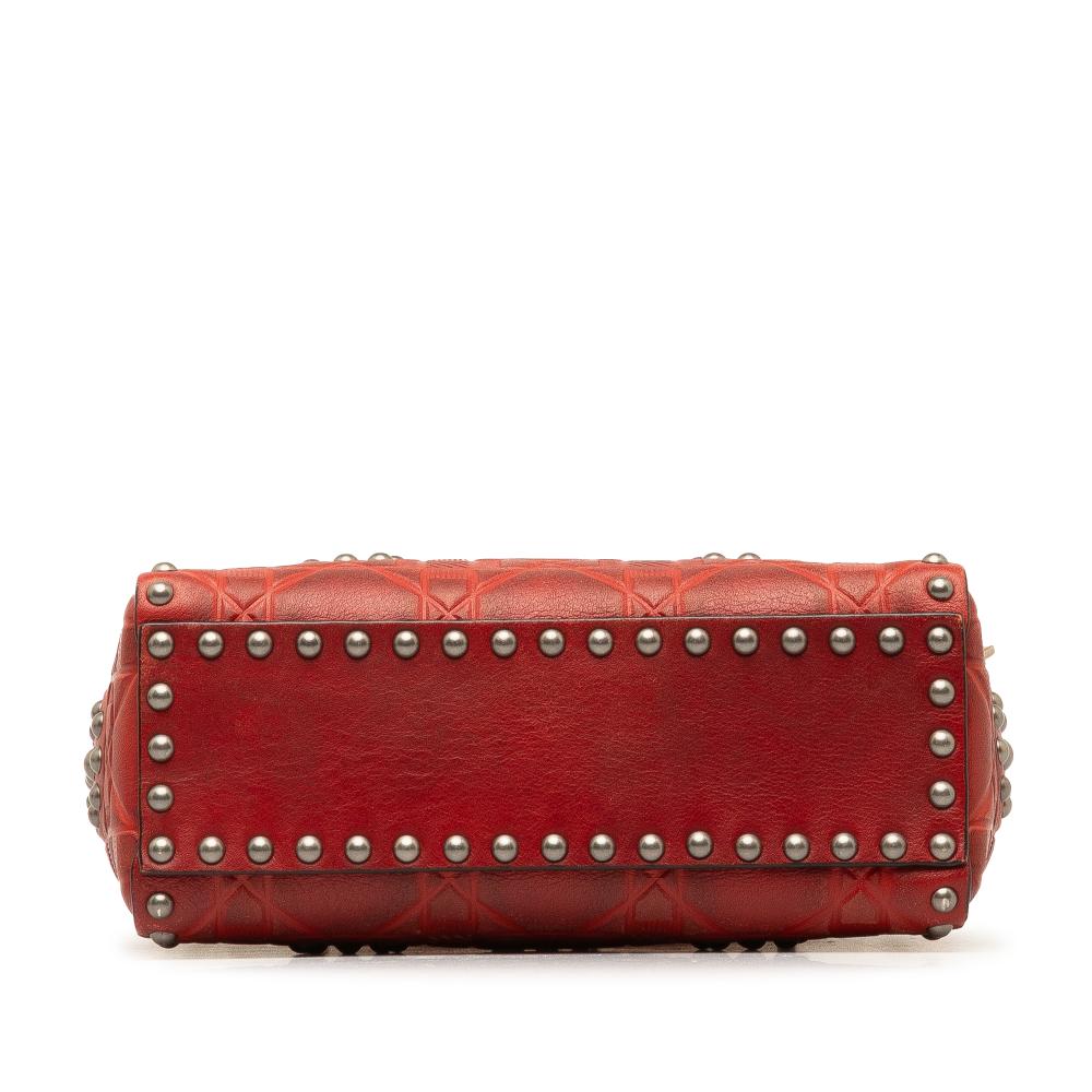 Christian Dior B Dior Red Calf Leather Mini Embossed skin Cannage Studded Flower Lady Dior Italy