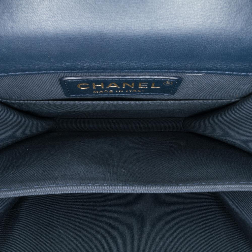 Chanel Gold Paris New York Metallic Lambskin Striped North South Boy Flap Italy