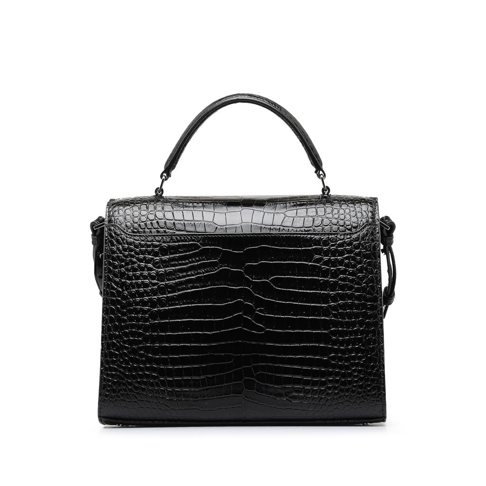 Saint Laurent B Saint Laurent Black Calf Leather Medium Crocodile Embossed Cassandra Top Handle Bag Italy