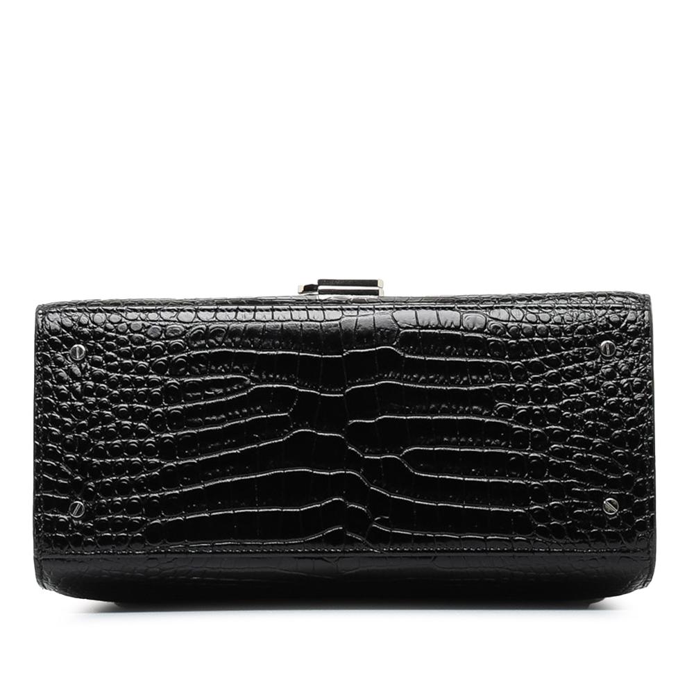 Saint Laurent B Saint Laurent Black Calf Leather Medium Crocodile Embossed Cassandra Top Handle Bag Italy