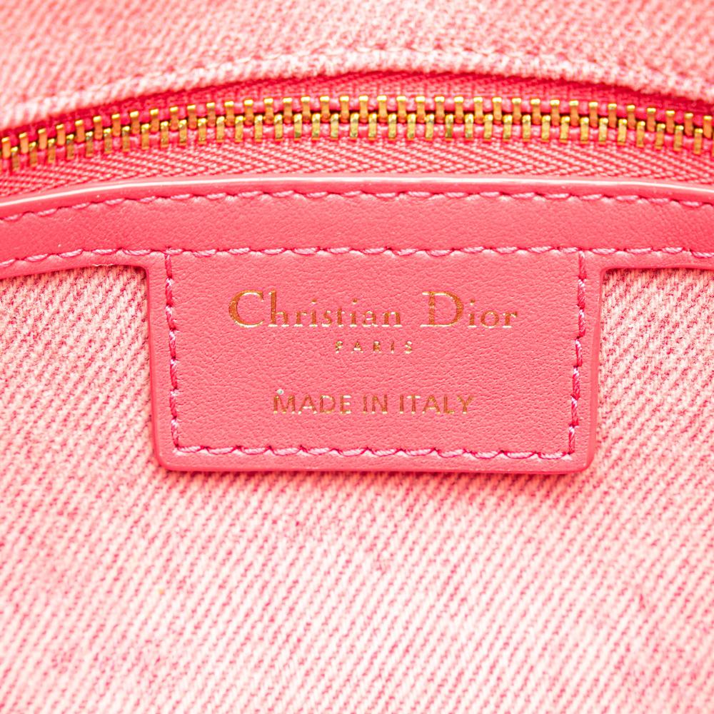 Christian Dior B Dior Pink Denim Fabric Medium Macrocannage Caro Bag Italy