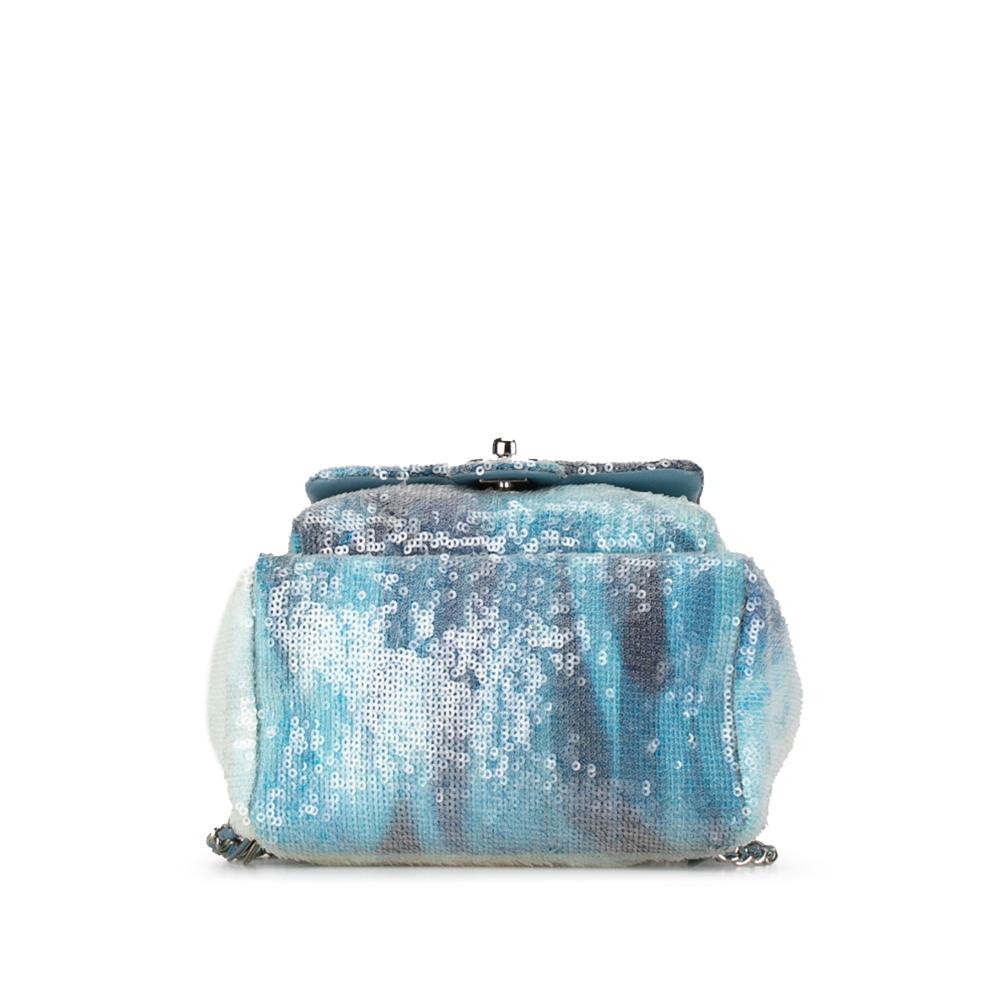 Chanel AB Chanel Blue Light Blue Mesh Fabric Mini Sequins and Lambskin Waterfall Backpack Italy