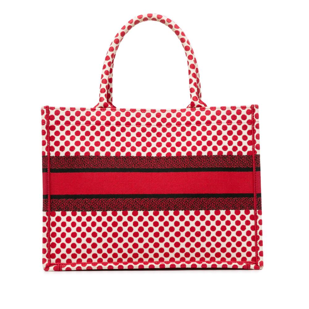 Christian Dior AB Dior Red Canvas Fabric DiorAmour Medium Embroidered Dots Book Tote Italy