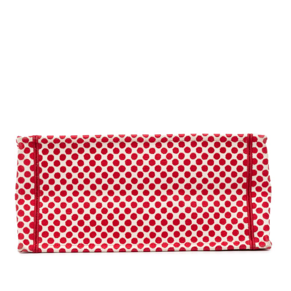 Christian Dior AB Dior Red Canvas Fabric DiorAmour Medium Embroidered Dots Book Tote Italy