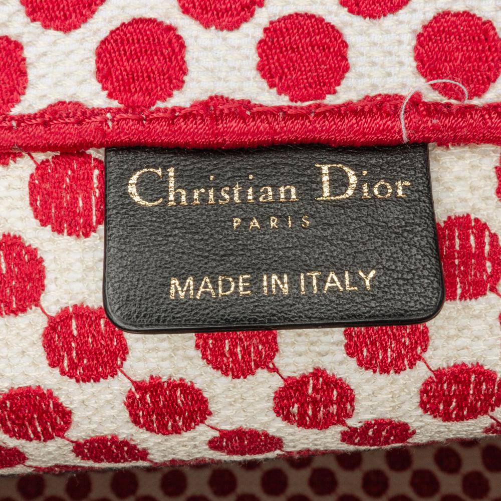 Christian Dior AB Dior Red Canvas Fabric DiorAmour Medium Embroidered Dots Book Tote Italy