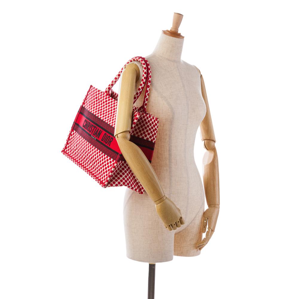 Christian Dior AB Dior Red Canvas Fabric DiorAmour Medium Embroidered Dots Book Tote Italy