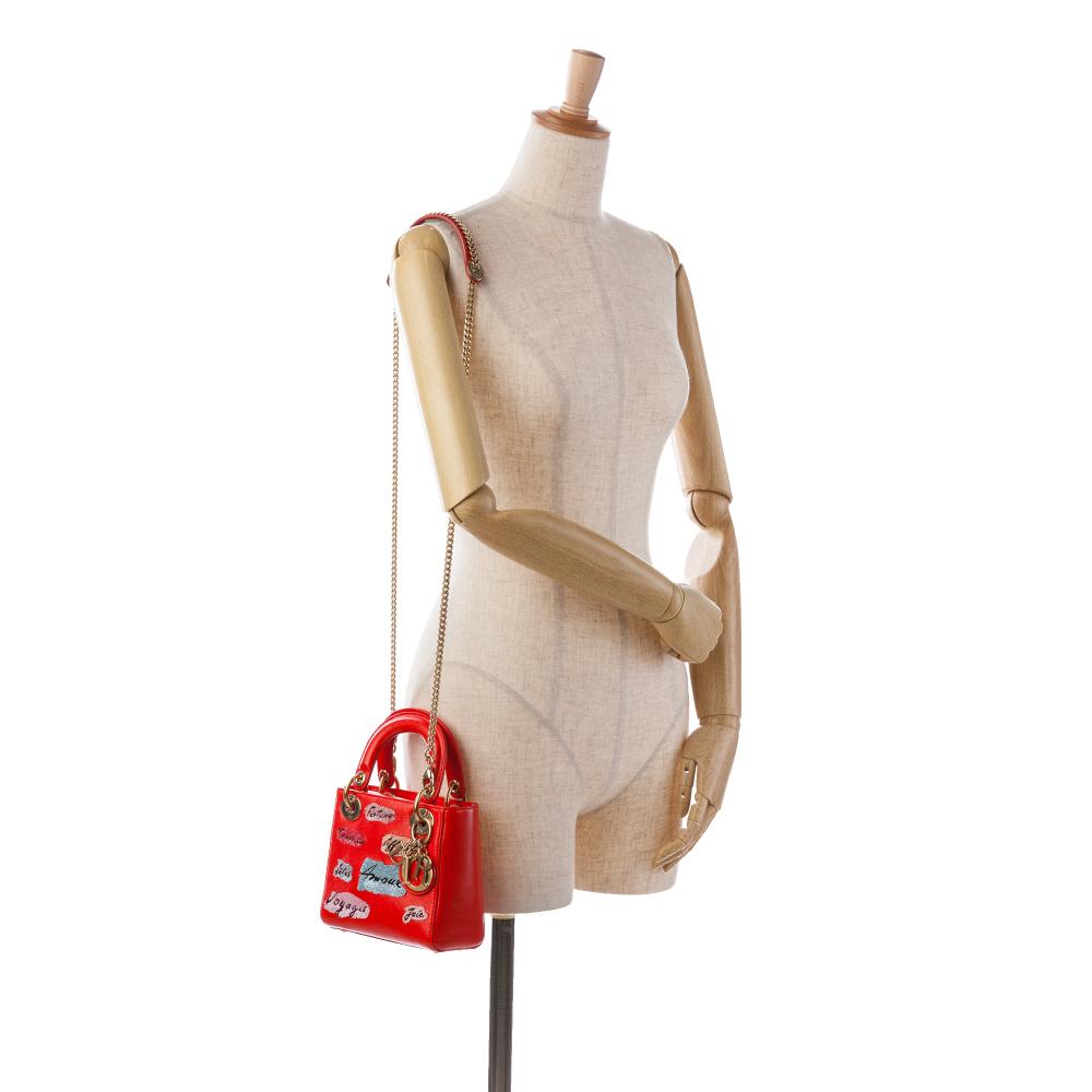 Christian Dior AB Dior Red Calf Leather Mini skin Sequin Embellished Lady Dior Italy