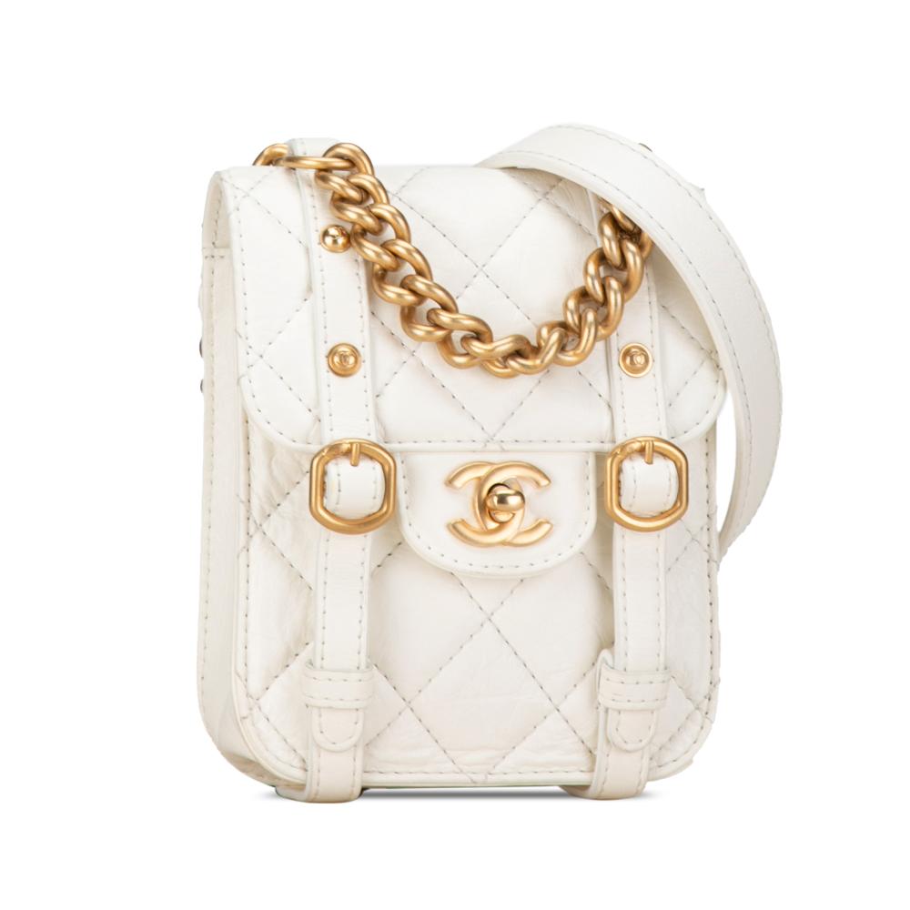 Chanel B Chanel White Ivory Calf Leather Mini Aged skin City School Flap France