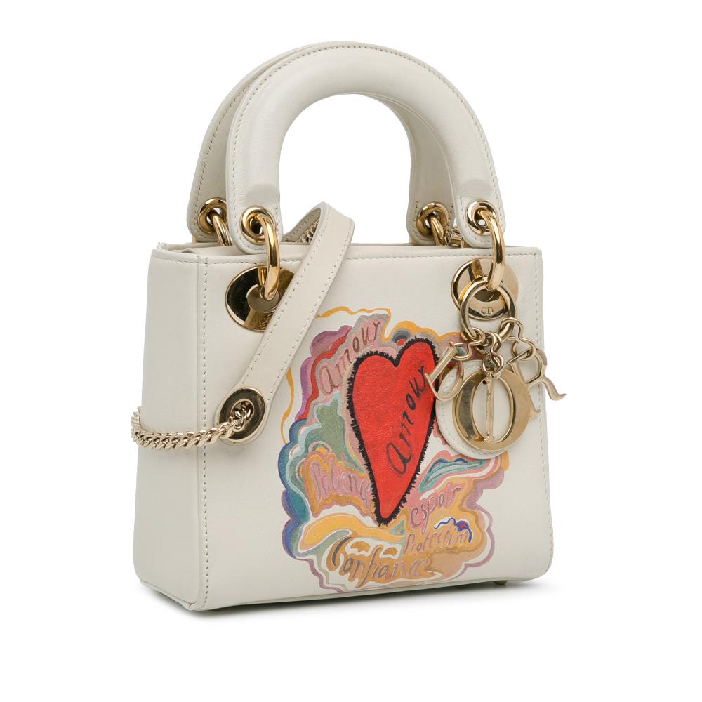 Christian Dior B Dior White Calf Leather DiorAmour Niki De Saint Phalle Mini skin Lady Dior Italy
