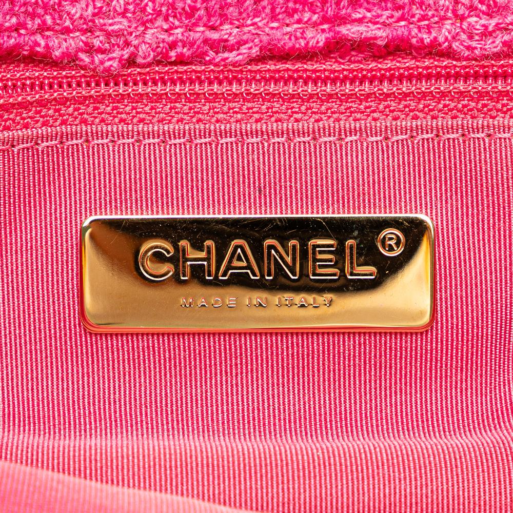 Chanel B Chanel Pink Hot Pink Tweed Fabric Wool Giant Logo Flap Italy