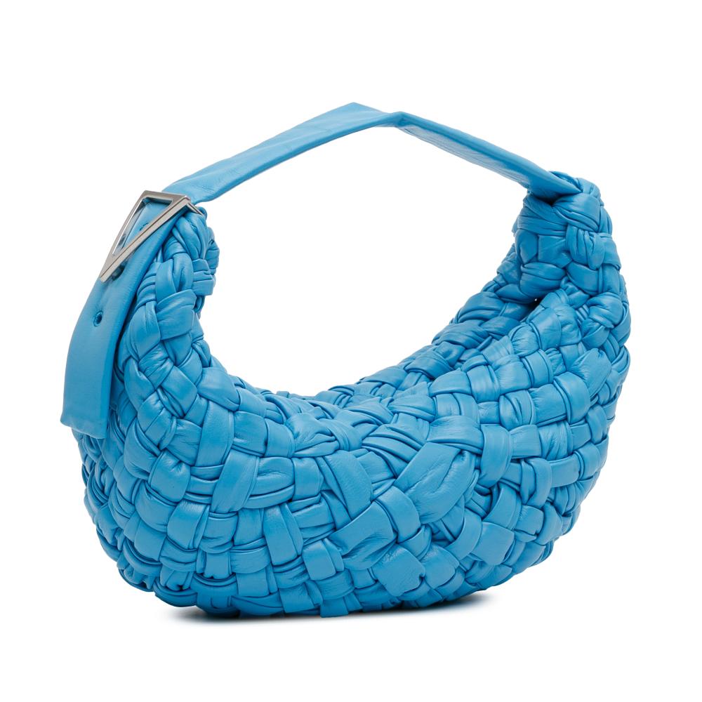 Bottega Veneta AB Bottega Veneta Blue Calf Leather Paper skin Intrecciato Banana Hobo Bag Italy