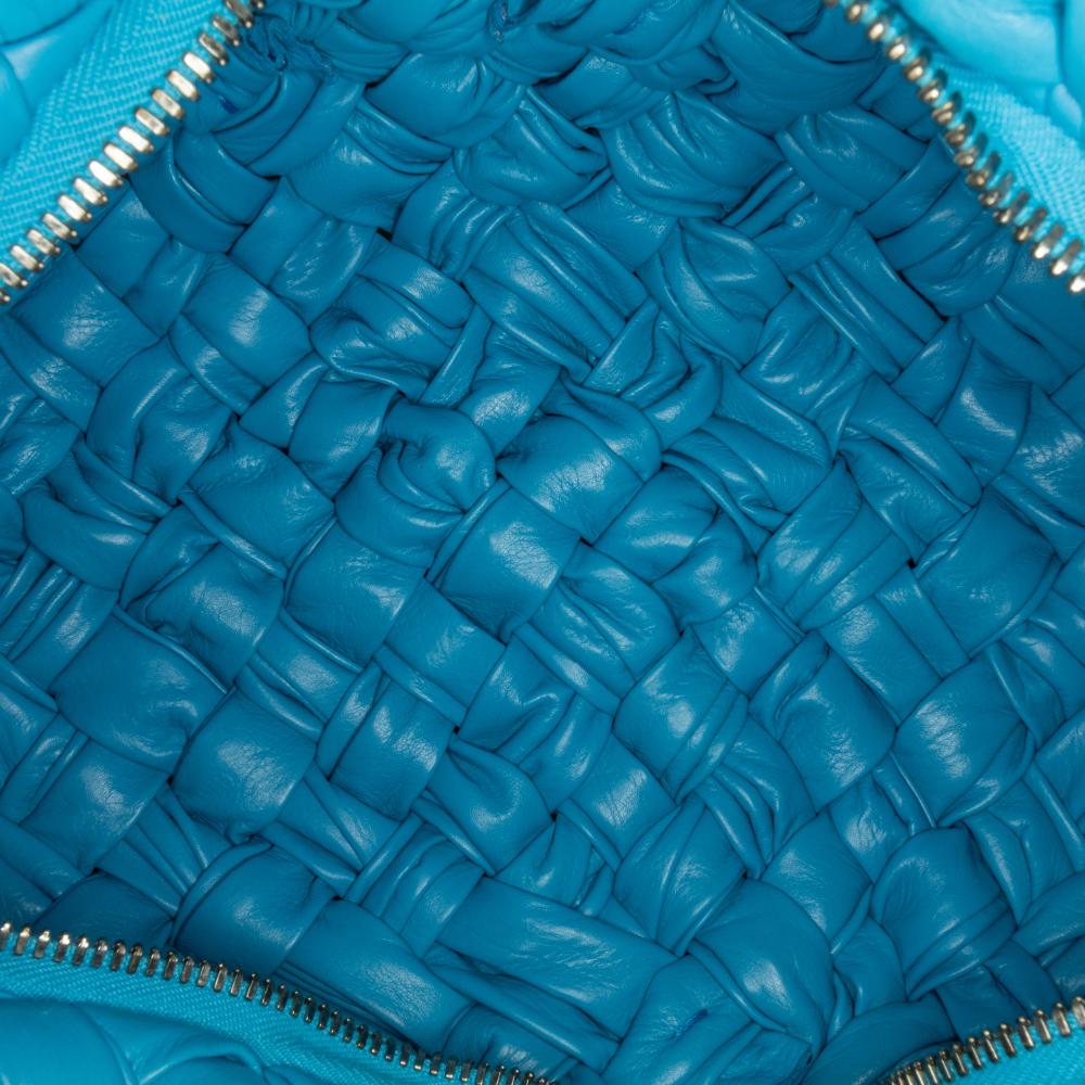 Bottega Veneta AB Bottega Veneta Blue Calf Leather Paper skin Intrecciato Banana Hobo Bag Italy