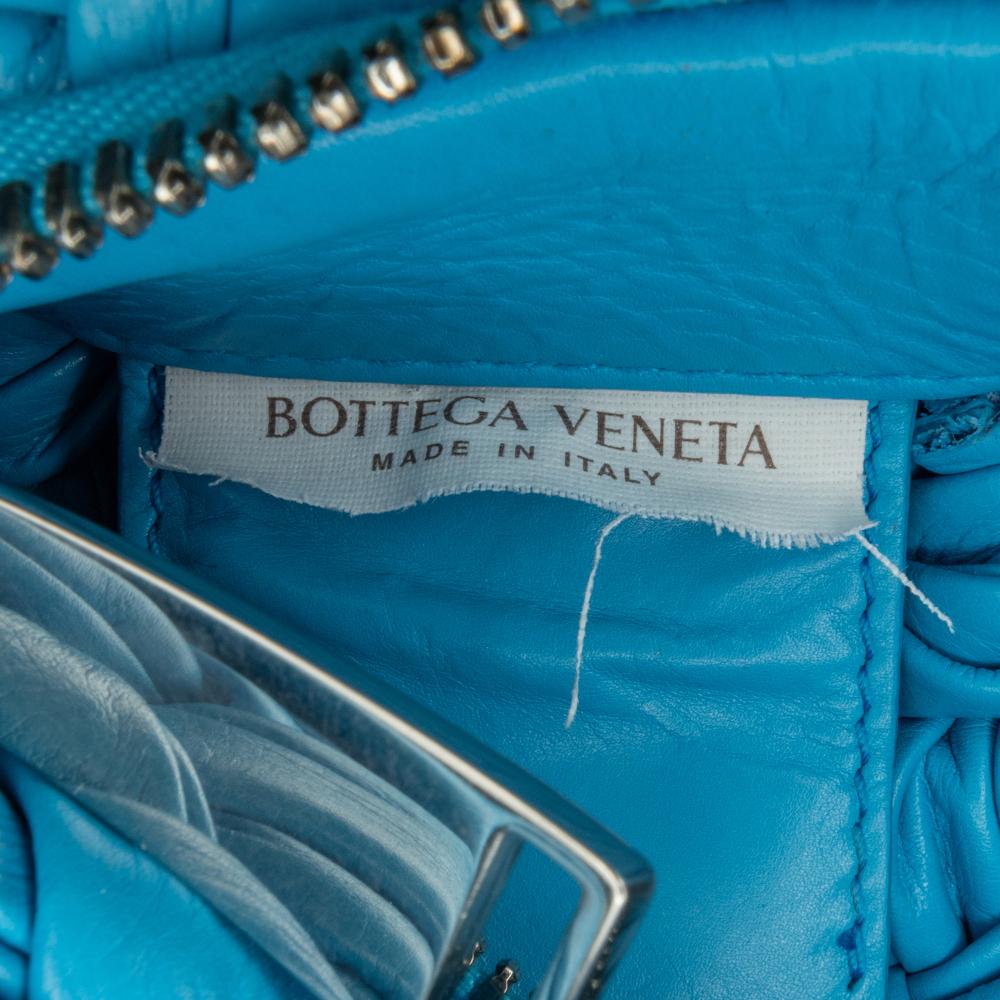 Bottega Veneta AB Bottega Veneta Blue Calf Leather Paper skin Intrecciato Banana Hobo Bag Italy