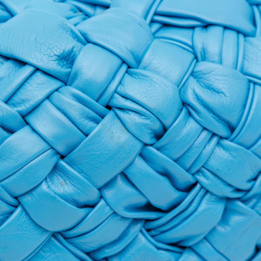 Bottega Veneta AB Bottega Veneta Blue Calf Leather Paper skin Intrecciato Banana Hobo Bag Italy