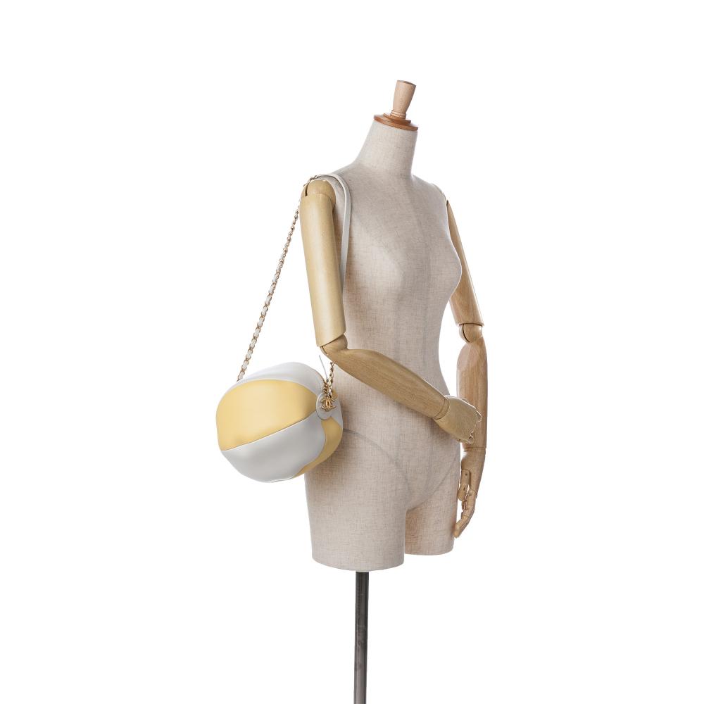 Chanel AB Chanel Yellow with White Calf Leather skin Coco Beach Ball Bag France