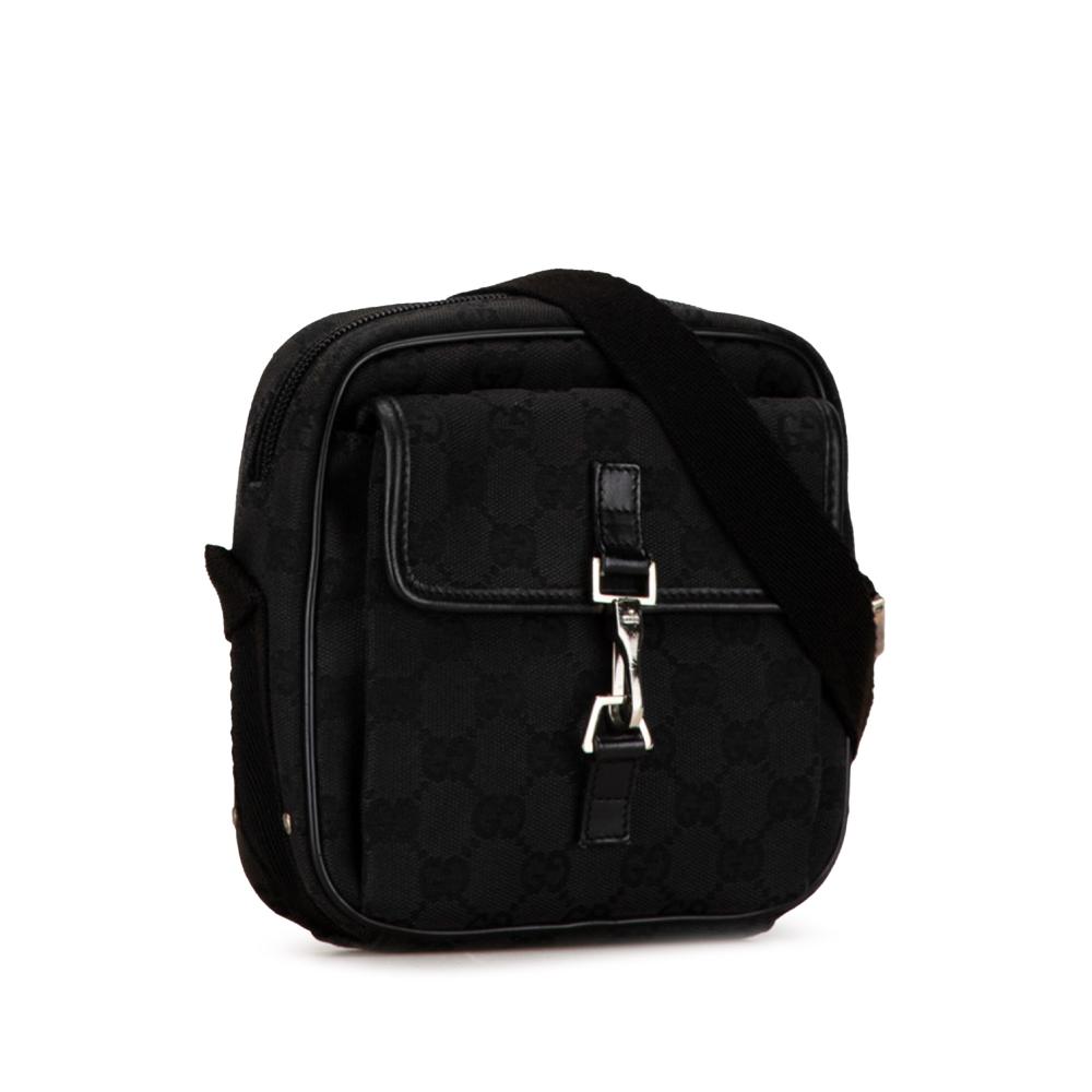 Gucci B Gucci Black Canvas Fabric GG Jackie Crossbody Italy