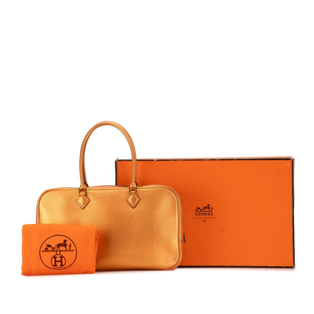 Hermès AB Hermès Orange Goatskin Leather Metallic Chevre Coromandel Plume Elan 28 France