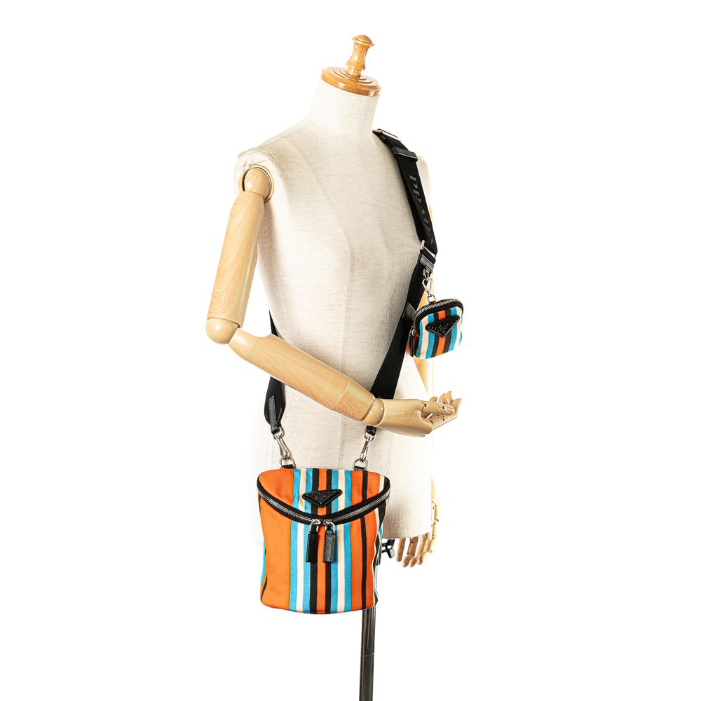 Prada B Prada Orange Canvas Fabric Canapa Baiadera Crossbody Italy