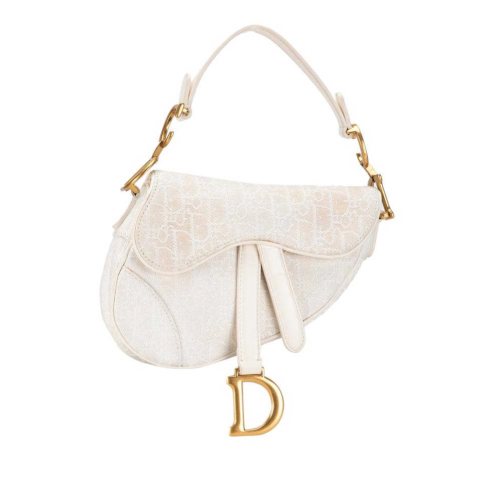 Christian Dior B Dior White Canvas Fabric Mini Oblique Saddle Bag Italy