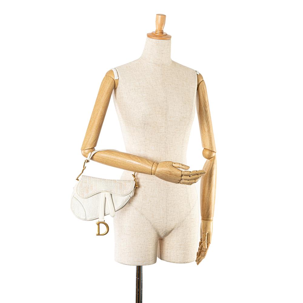 Christian Dior B Dior White Canvas Fabric Mini Oblique Saddle Bag Italy