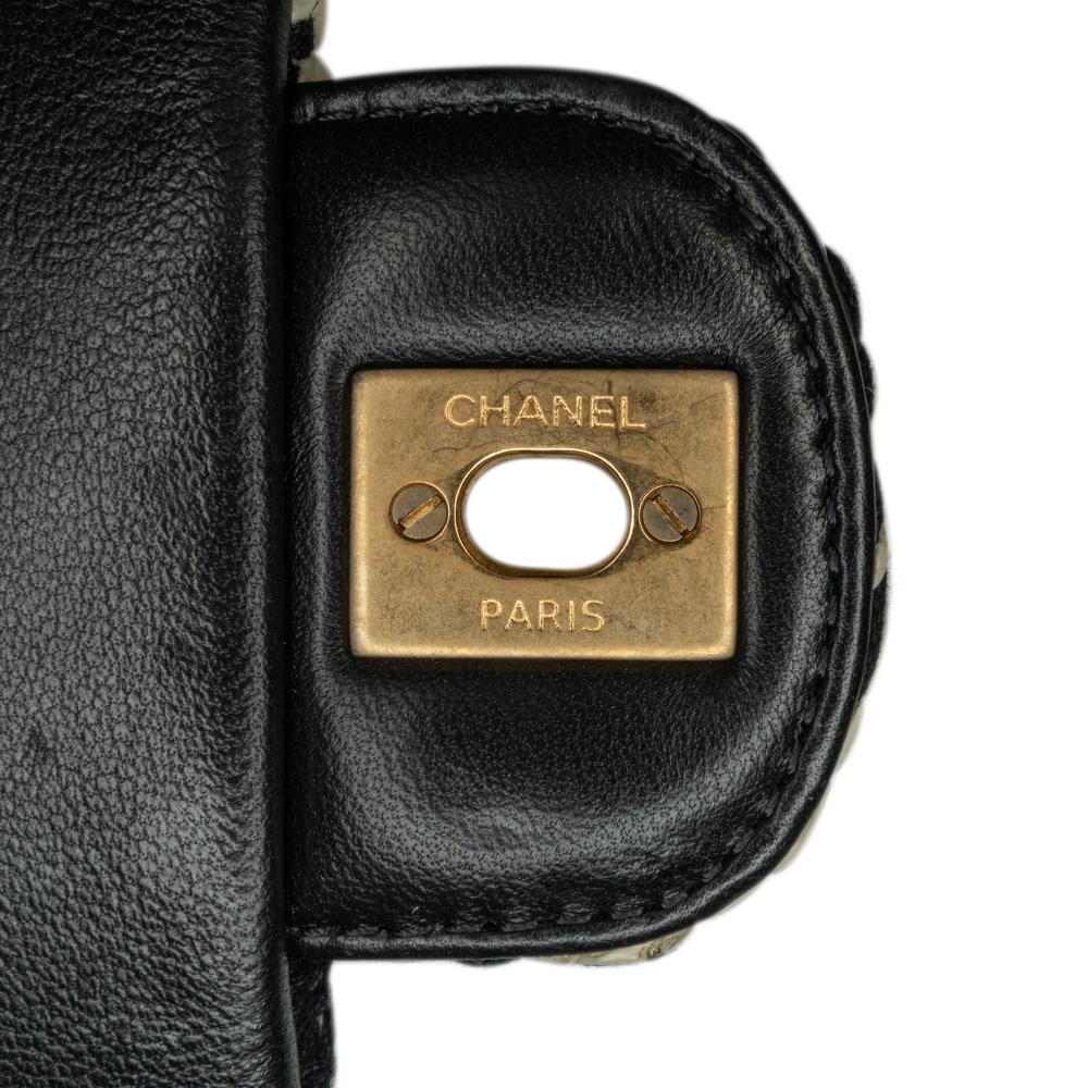 Chanel AB Chanel White Ivory with Black Raffia Natural Material Braided with Love Flap Italy