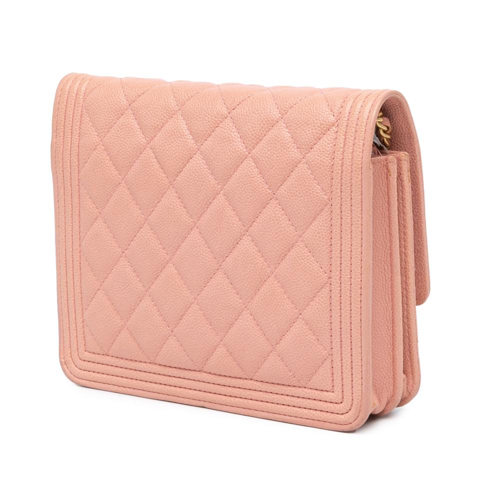 Chanel B Chanel Pink Caviar Leather Leather Quilted Caviar Square Boy Wallet On Chain Italy