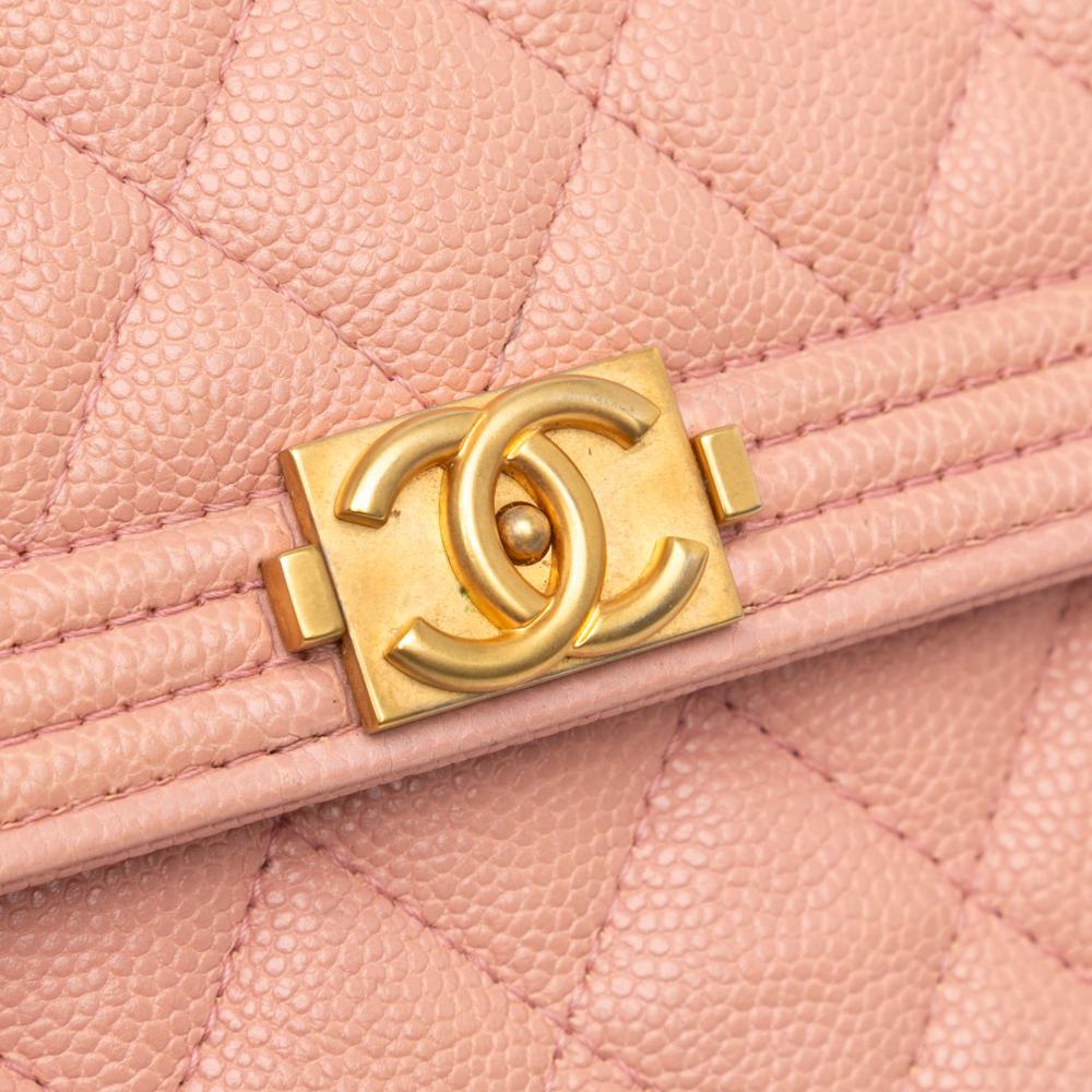 Chanel B Chanel Pink Caviar Leather Leather Quilted Caviar Square Boy Wallet On Chain Italy