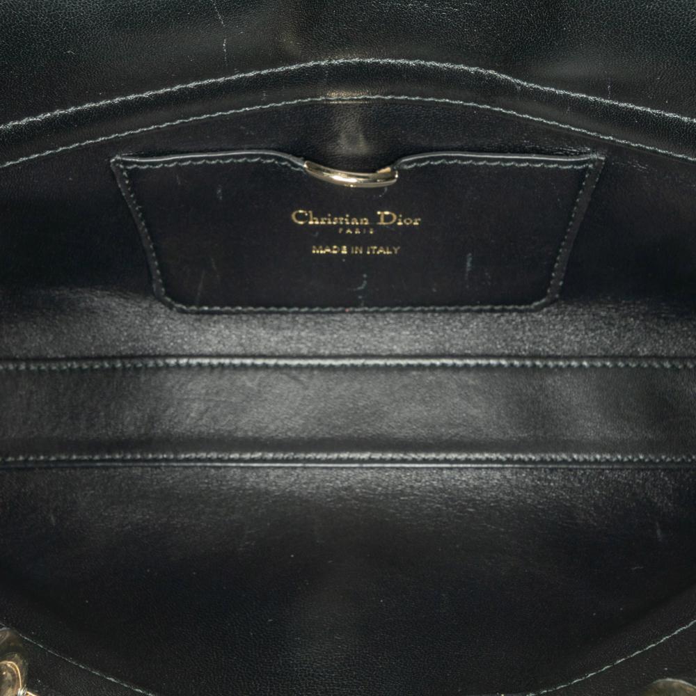 Christian Dior B Dior Blue Calf Leather Medium Beaded Ribbon Embroidered Floral Lady D Joy Italy