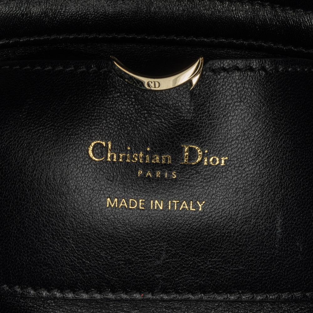 Christian Dior B Dior Blue Calf Leather Medium Beaded Ribbon Embroidered Floral Lady D Joy Italy