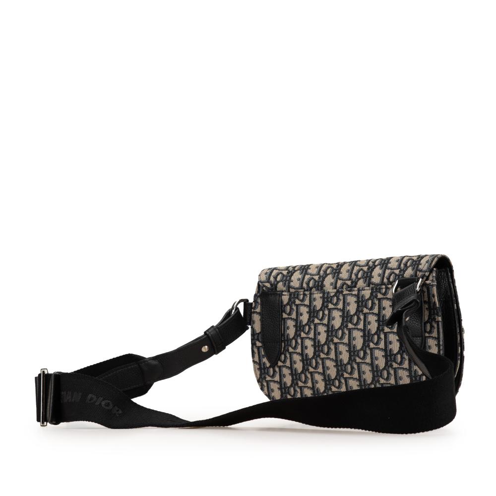 Christian Dior B Dior Blue Navy Canvas Fabric Oblique Saddle Messenger Bag Italy