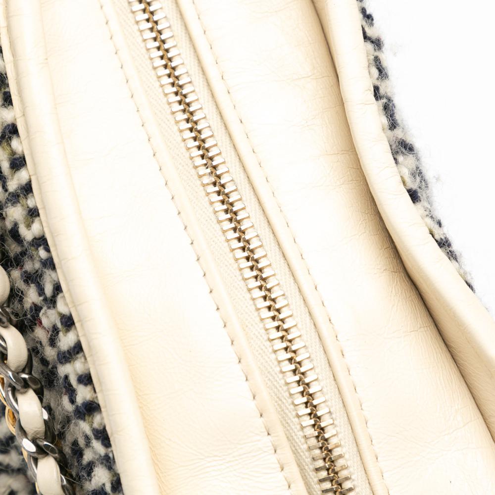 Chanel B Chanel Blue Navy with White Ivory Tweed Fabric Medium and Lambskin Gabrielle Crossbody Italy