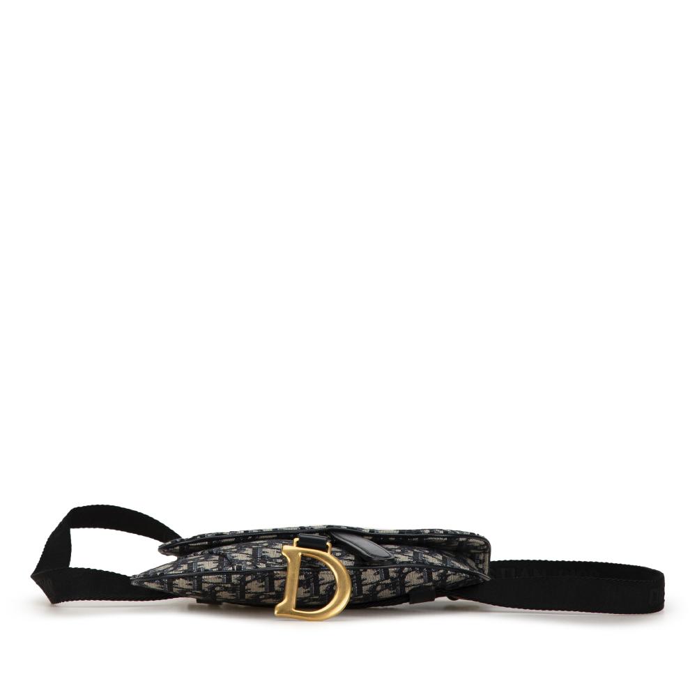 Christian Dior AB Dior Blue Canvas Fabric Oblique Saddle Belt Bag Italy