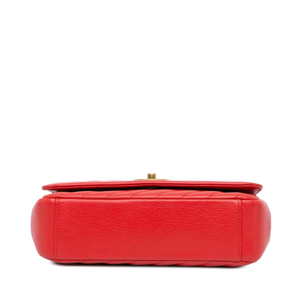 Chanel B Chanel Red Goatskin Leather Small Diagonal Quilted Flap Italy