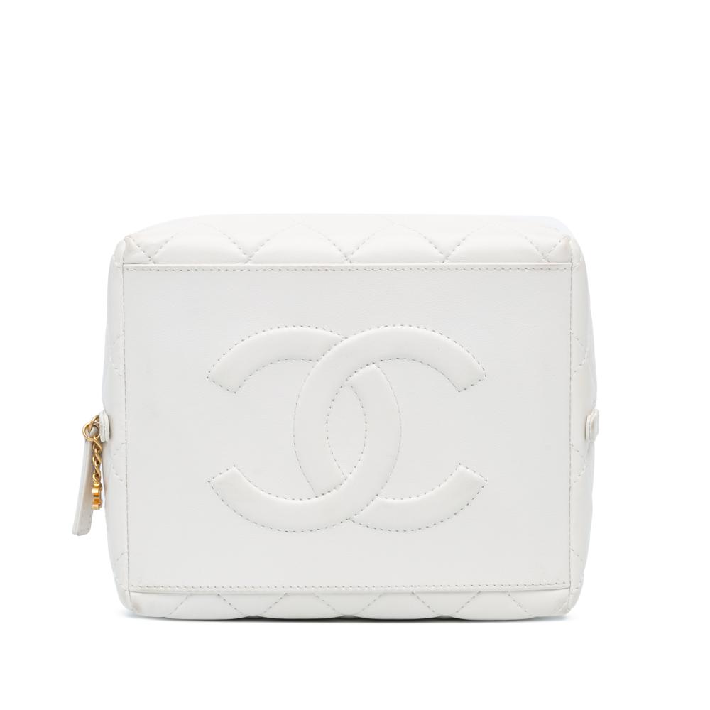 Chanel White Métiers d'Art CC Quilted Lambskin Box with Top Handle Bag France